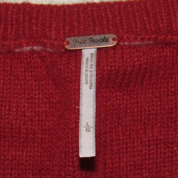 FREE PEOPLE-OVERSIZED WINTER HOLIDAY SWEATER-ANGORA-DEER-TIE NECK-CHRISTMAS-RUST - Picture 8 of 10